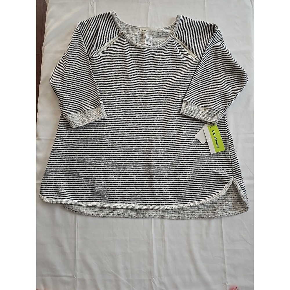 NWT‎ CD Daniels Sweater Womens 1XL Knit 3/4 Sleeve Pullover Striped Sweater Top